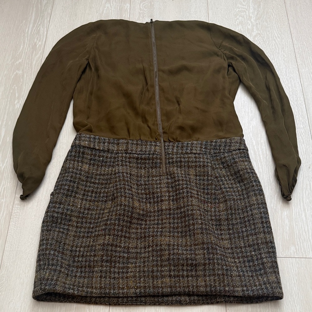 J. Crew Collection Olive Silk Long Sleeve Dress Wool Skirt - Picture 10 of 10